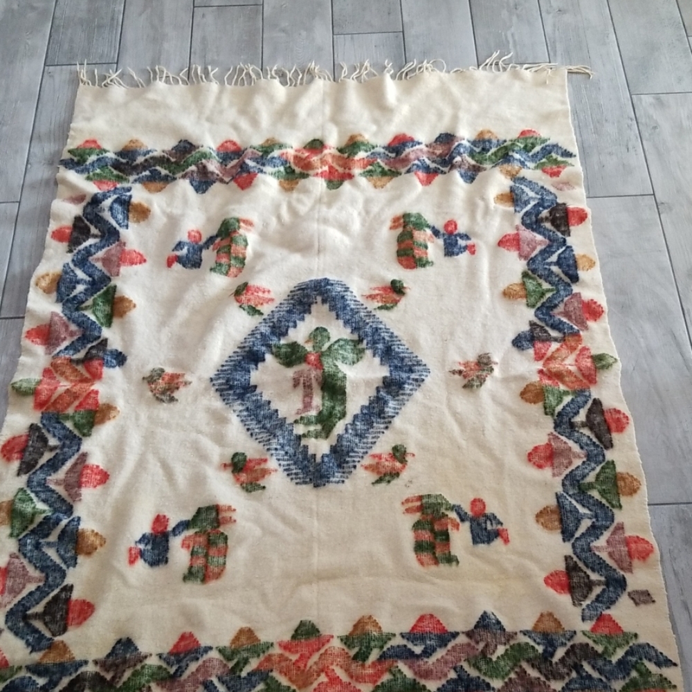 Vintage Wool Fringe Blanket